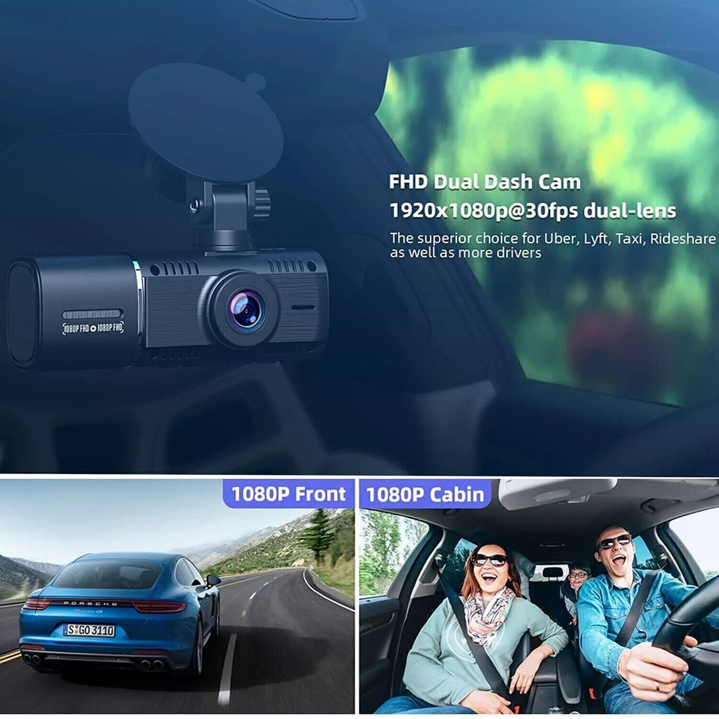 TOGUARD Dual Dash Cam FHD 1080P+1080P Front Inside Cabin Car Camera Night Vision