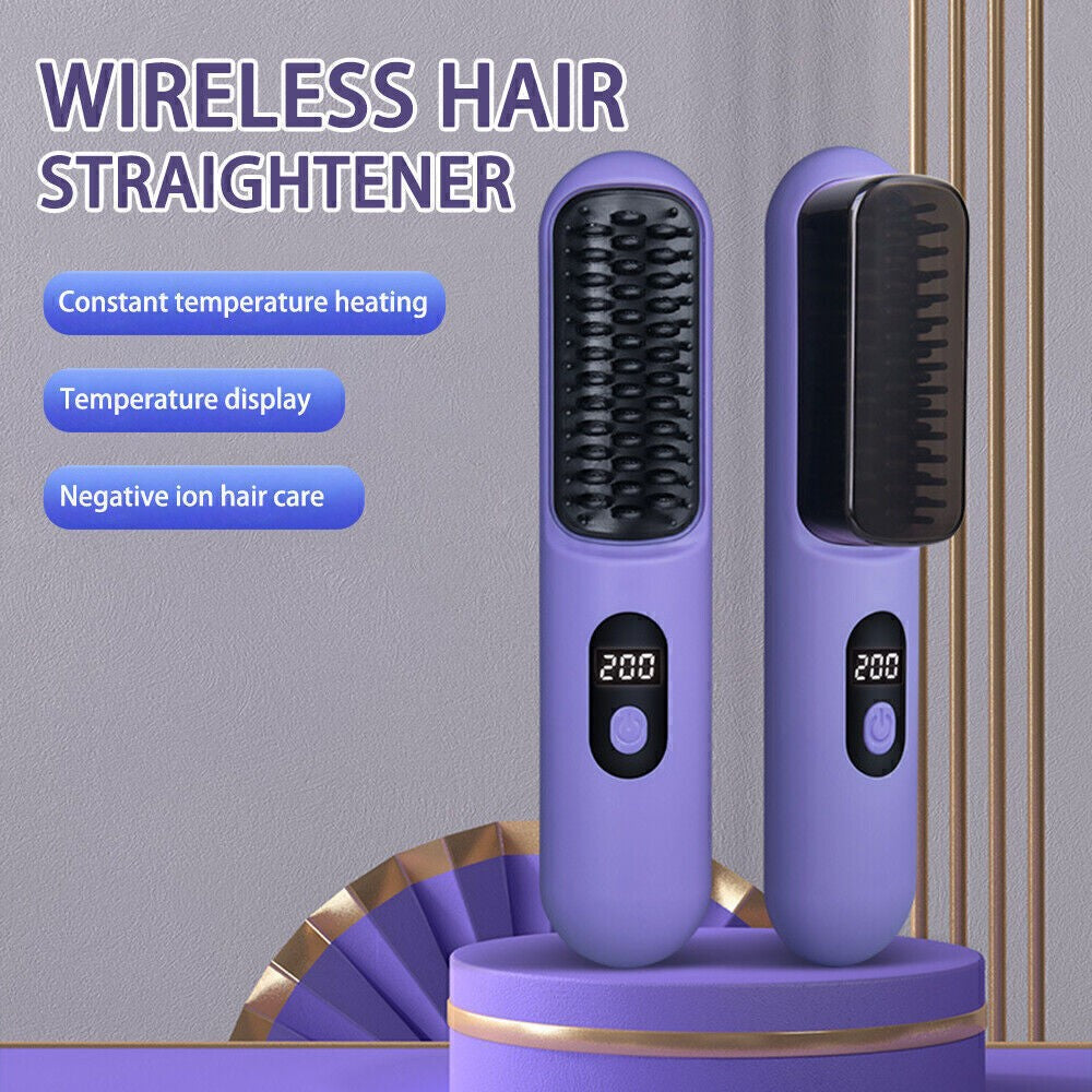 Portable Hair Straightener Brush AntiScald Hair Cordless Hair Straightener Brush
