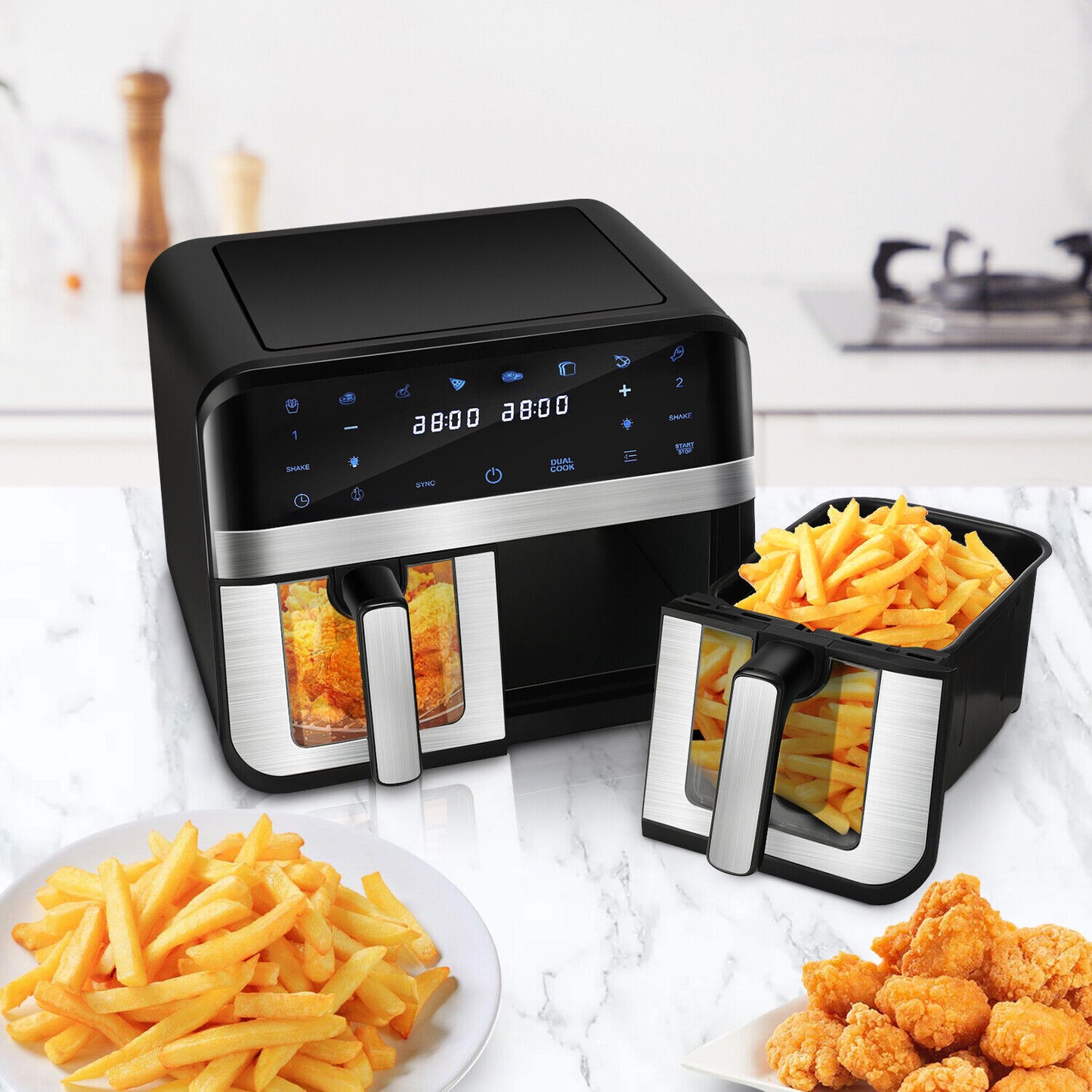 9L Visible XL Dual Baskets Air Fryer Digital 2400W Heathy Cooker Kitchen Ijnjats