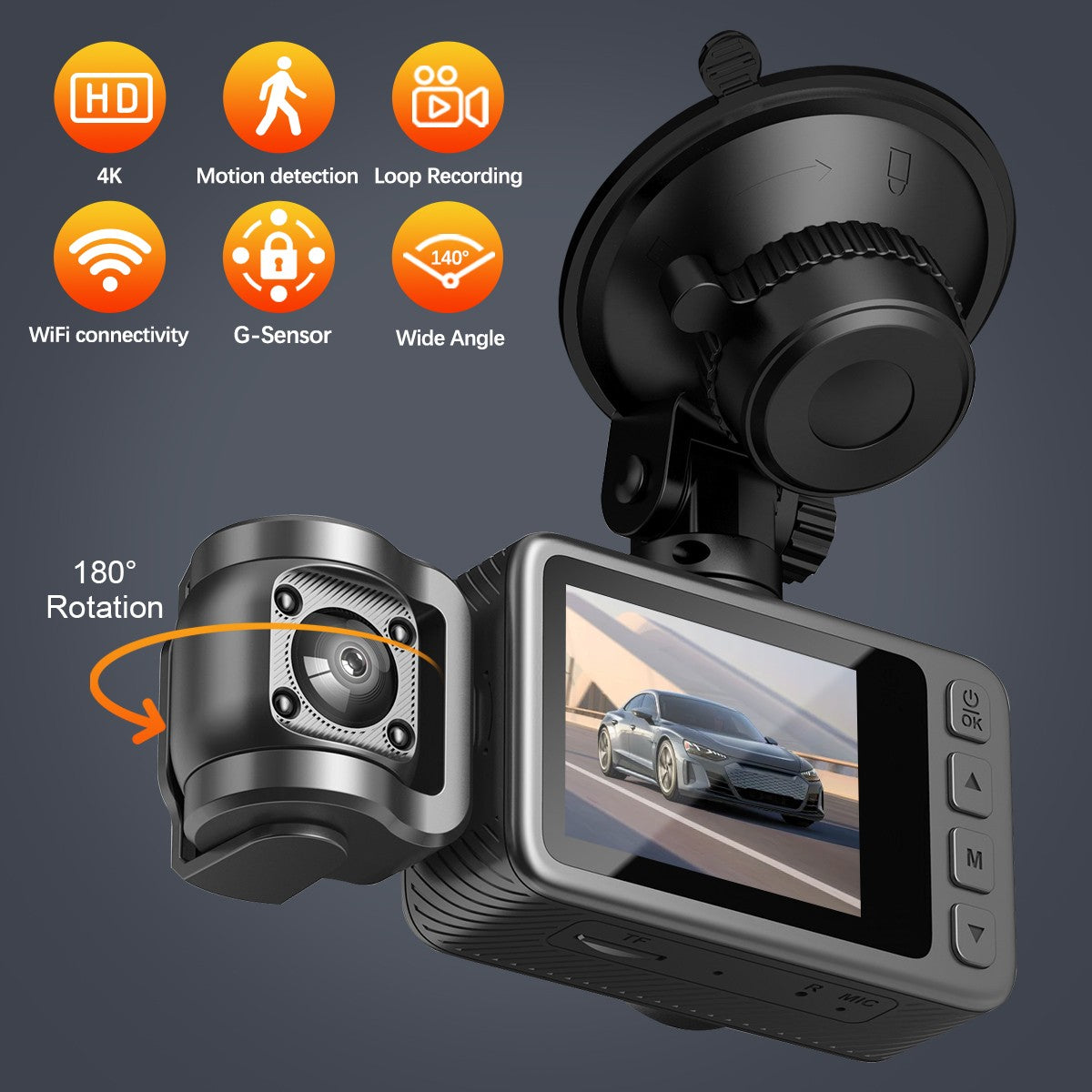 Front and Rear 4K Dash Cam View 120° Car Camera Night Vision with Built in WiFi