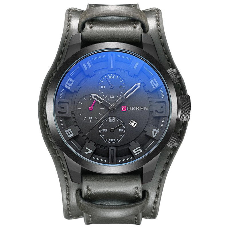 Fashion Mens Quartz Date Leater Strap Waterproof Army Military Men Sports Watch