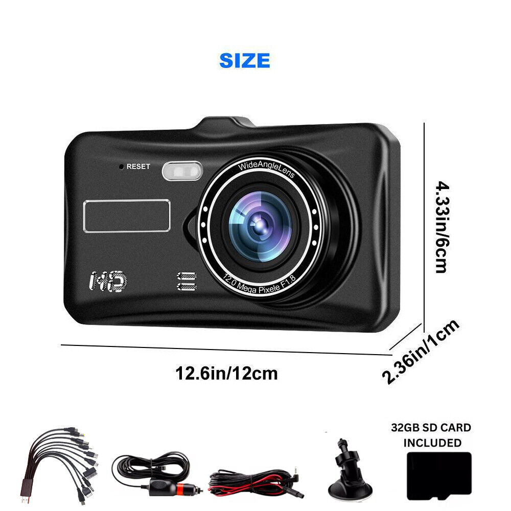 4" Dash Cam Pro Car Camera Recorder Dual Front and Rear HD 1080P Night Vision UK