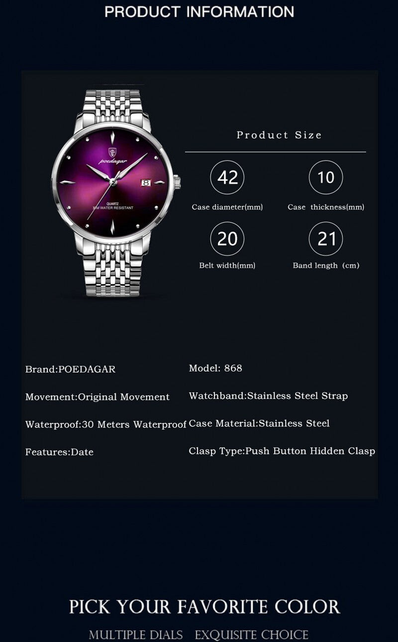Mens Quartz Watch Waterproof Luminous Stainless Steel Watches Date Wristwatch UK
