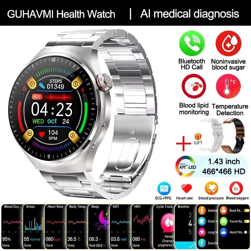UK 2025 New Medical Grade Smart Watch Blood Pressure Oxygen Heart Rate Bluetooth