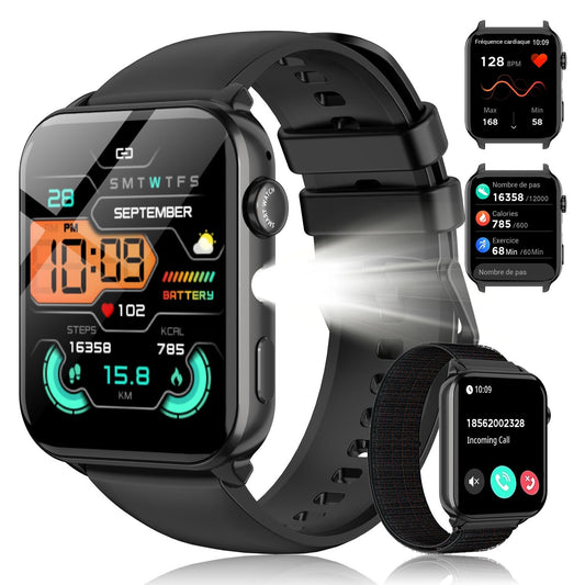 Smart Watch Bluetooth Calling Fitness Tracker Men Women  LED Flashlight Watches