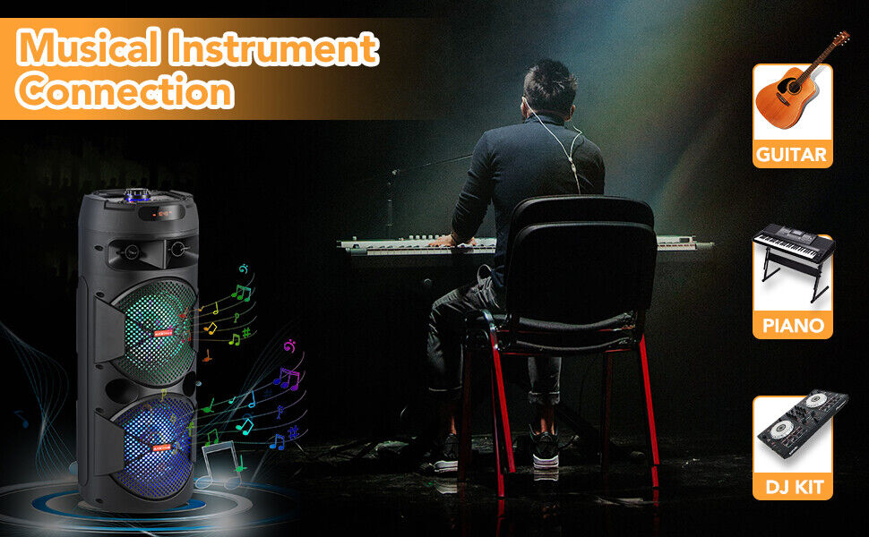 6000W Bluetooth Speaker Portable Dual Sub Woofer Heavy Bass Party DJ System Mic