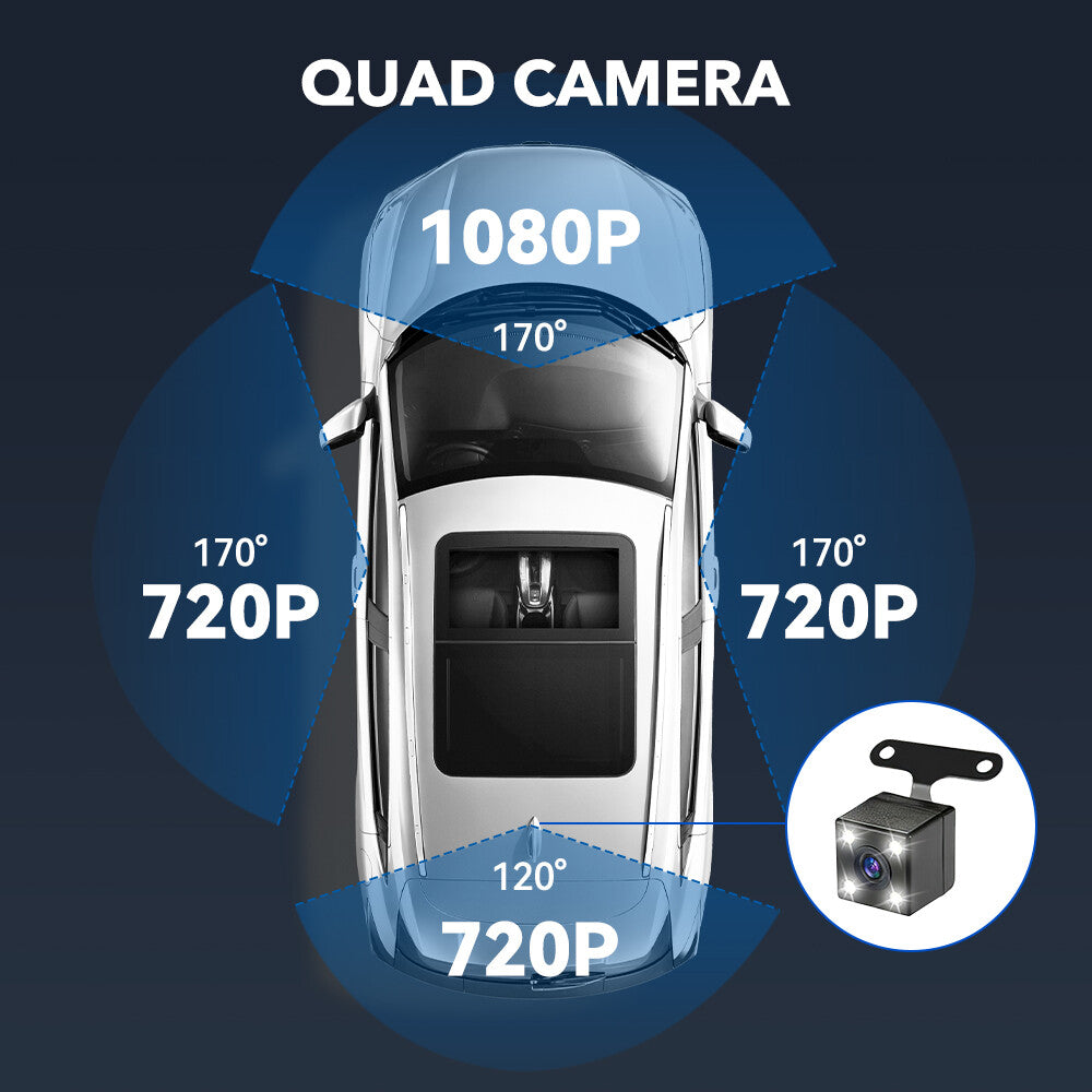 1080P Car Dash Camera +64GB Card Front Rear Driving Recorder 4 Channel G-Sensor