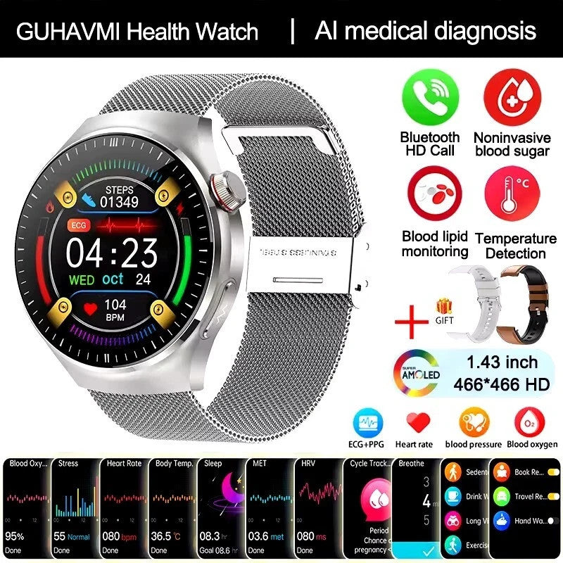 UK 2025 New Medical Grade Smart Watch Blood Pressure Oxygen Heart Rate Bluetooth