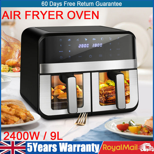 9L Visible XL Dual Baskets Air Fryer Digital 2400W Heathy Cooker Kitchen Ijnjats