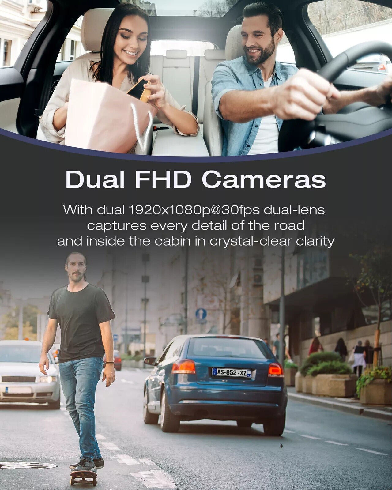 TOGUARD Dual Dash Cam FHD 1080P+1080P Front Inside Cabin Car Camera Night Vision