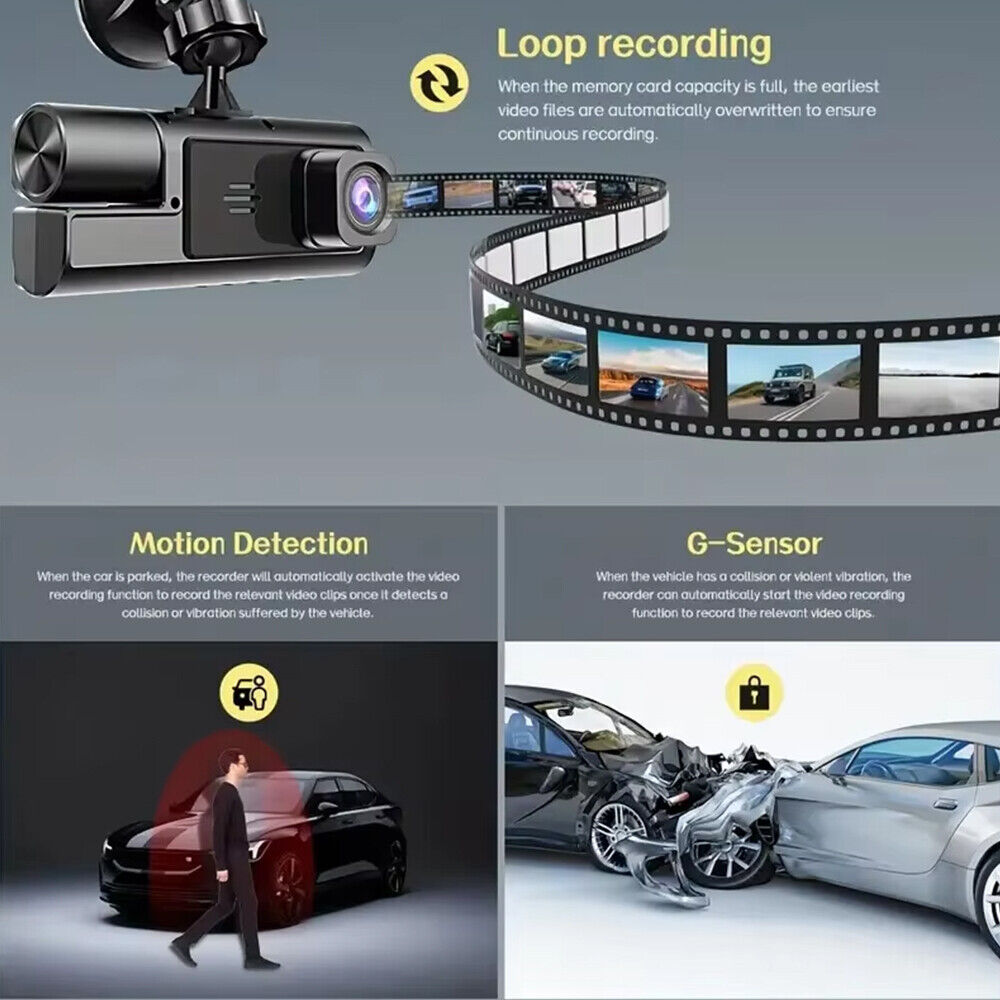 1080P Dual Lens Car Dash Cam Recorder G Sensor DVR Front and Rear Camera Video