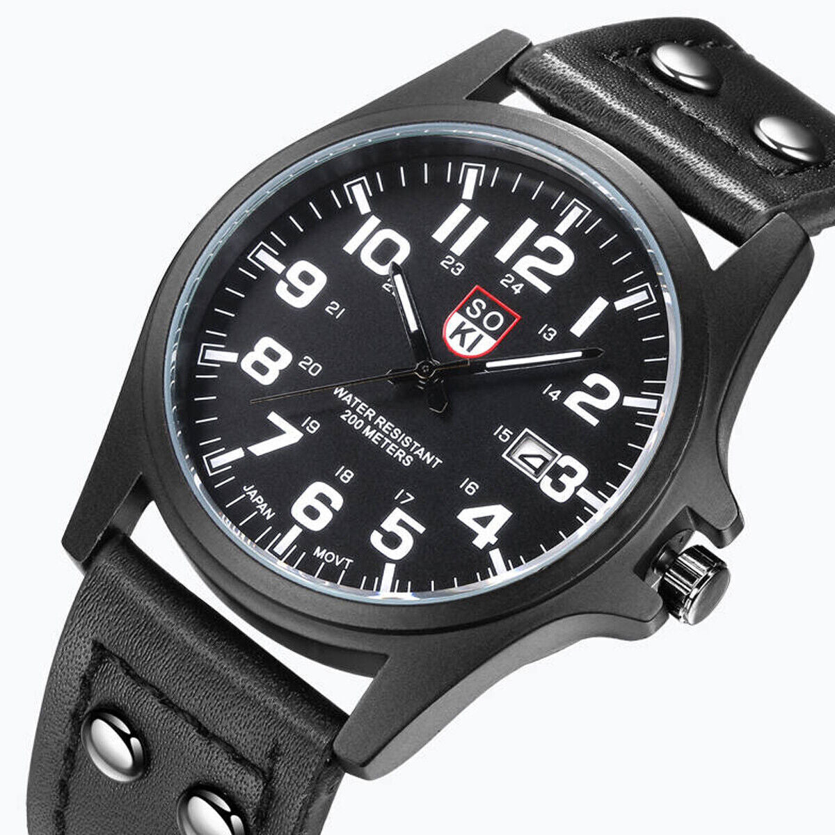 Men’s Military Leather Date Quartz Analog Army Casual Dress Wrist Watches UK