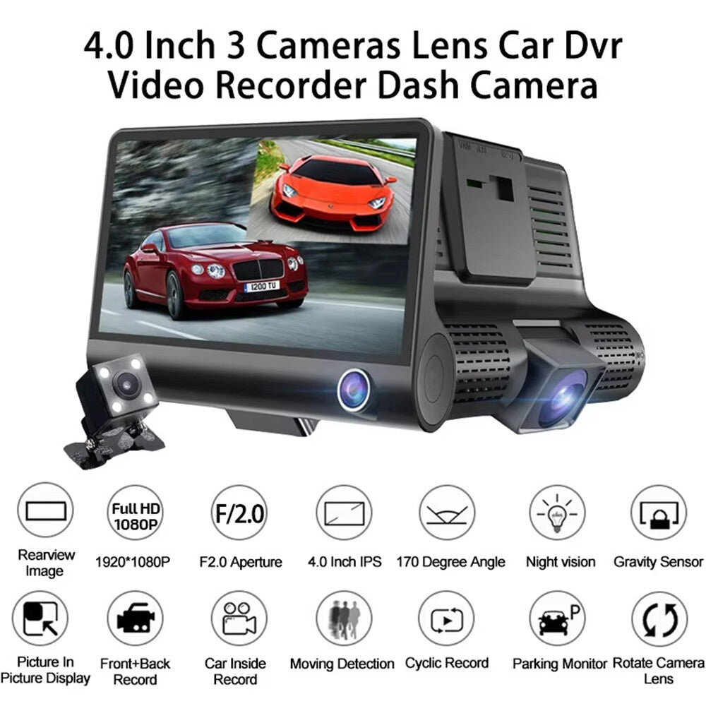 4" In  HD 1080P Car Camera Recorder Dual Front and Rear Dash Cam Night Vision UK