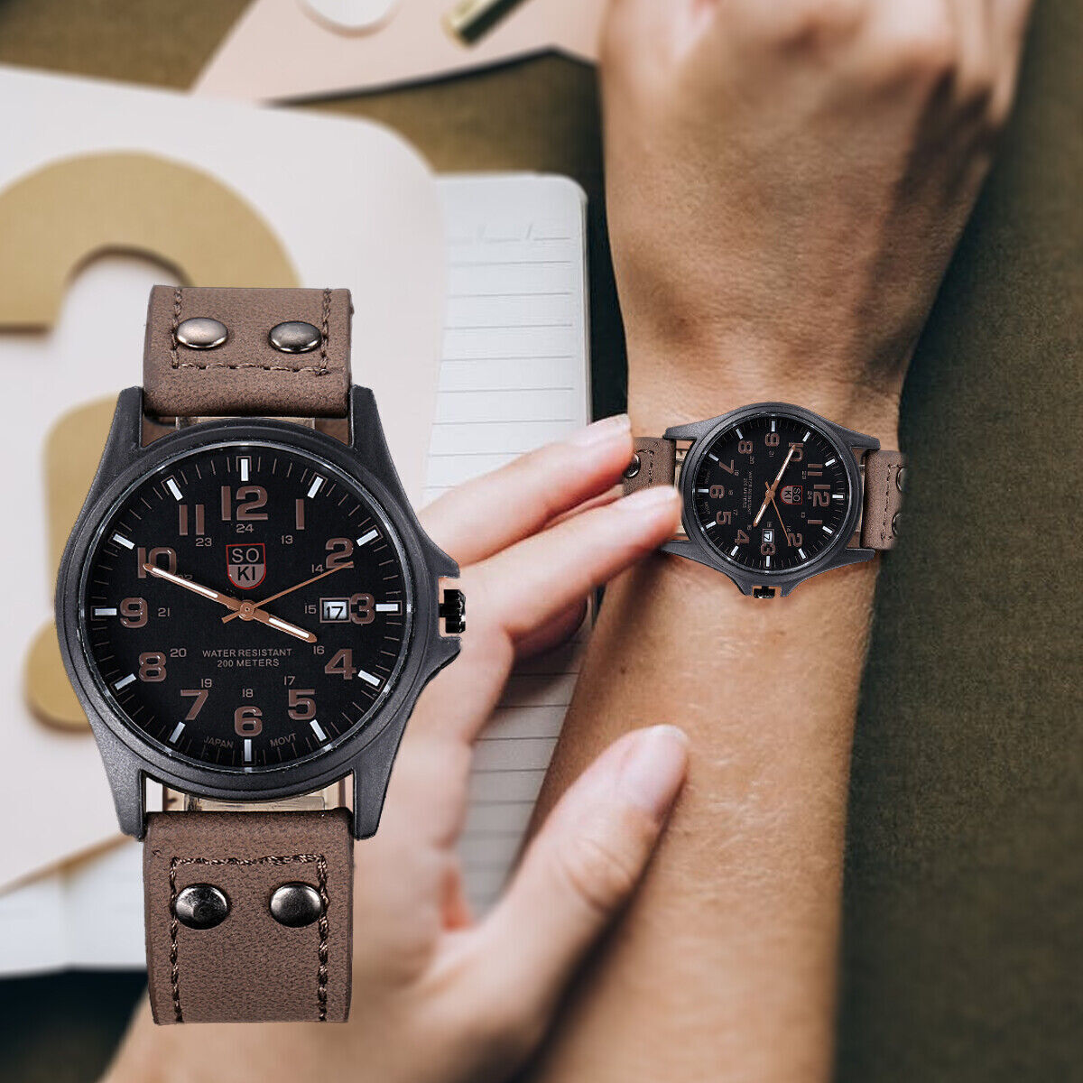 Men’s Military Leather Date Quartz Analog Army Casual Dress Wrist Watches UK