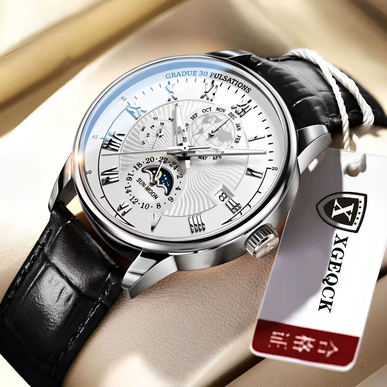 Luxury Mens Leather Watch Waterproof Luminous Chronograph Quartz Wristwatch UK