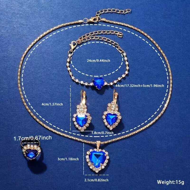 Watch Gift Set for Women Ladies Blue Gold Rhinestone 5 Pieces of Jewellery UK