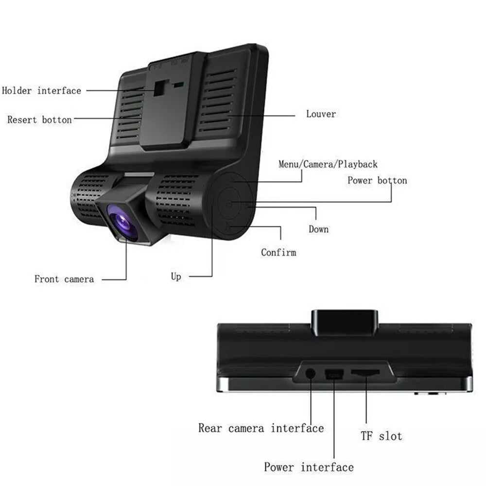 4" In  HD 1080P Car Camera Recorder Dual Front and Rear Dash Cam Night Vision UK