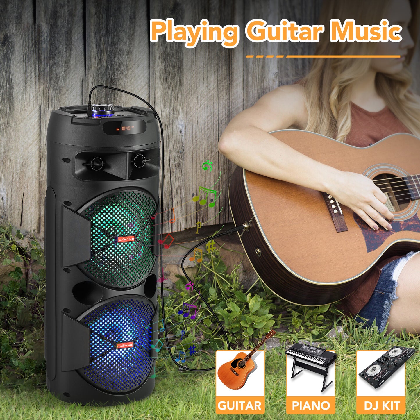 6000W Bluetooth Speaker Portable Dual Sub Woofer Heavy Bass Party DJ System Mic