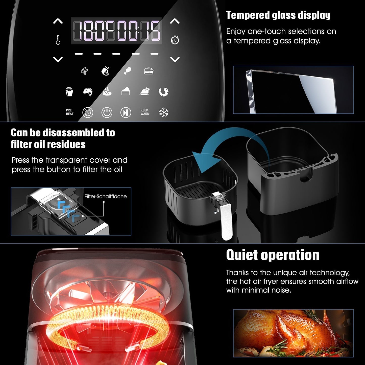 14L Air Fryer Digital Kitchen Oven Oil Free Low Fat Healthy Frying Cooker 1700W