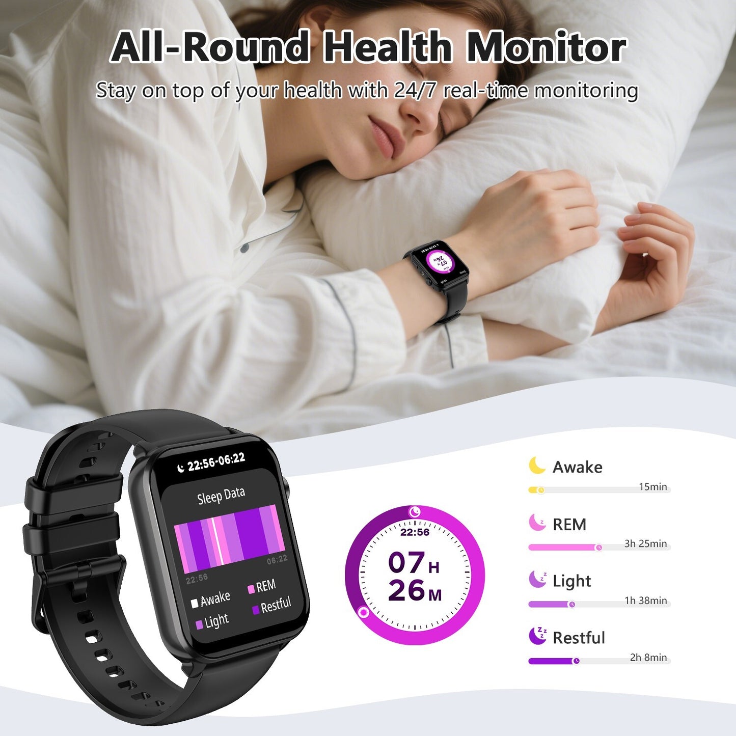 Smart Watch Bluetooth Calling Fitness Tracker Men Women  LED Flashlight Watches