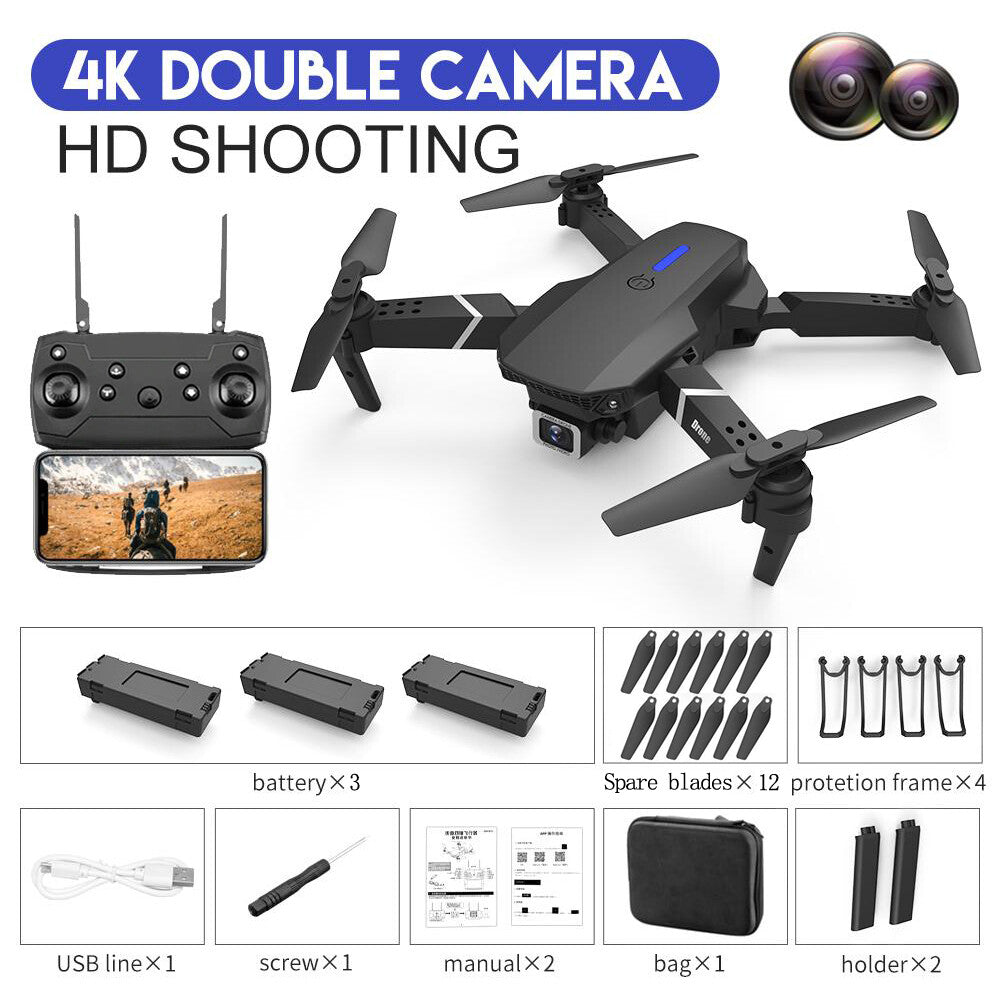 4K Drone with HD Dual Camera Drones WiFi FPV Foldable RC Quadcopter 3 Batteries