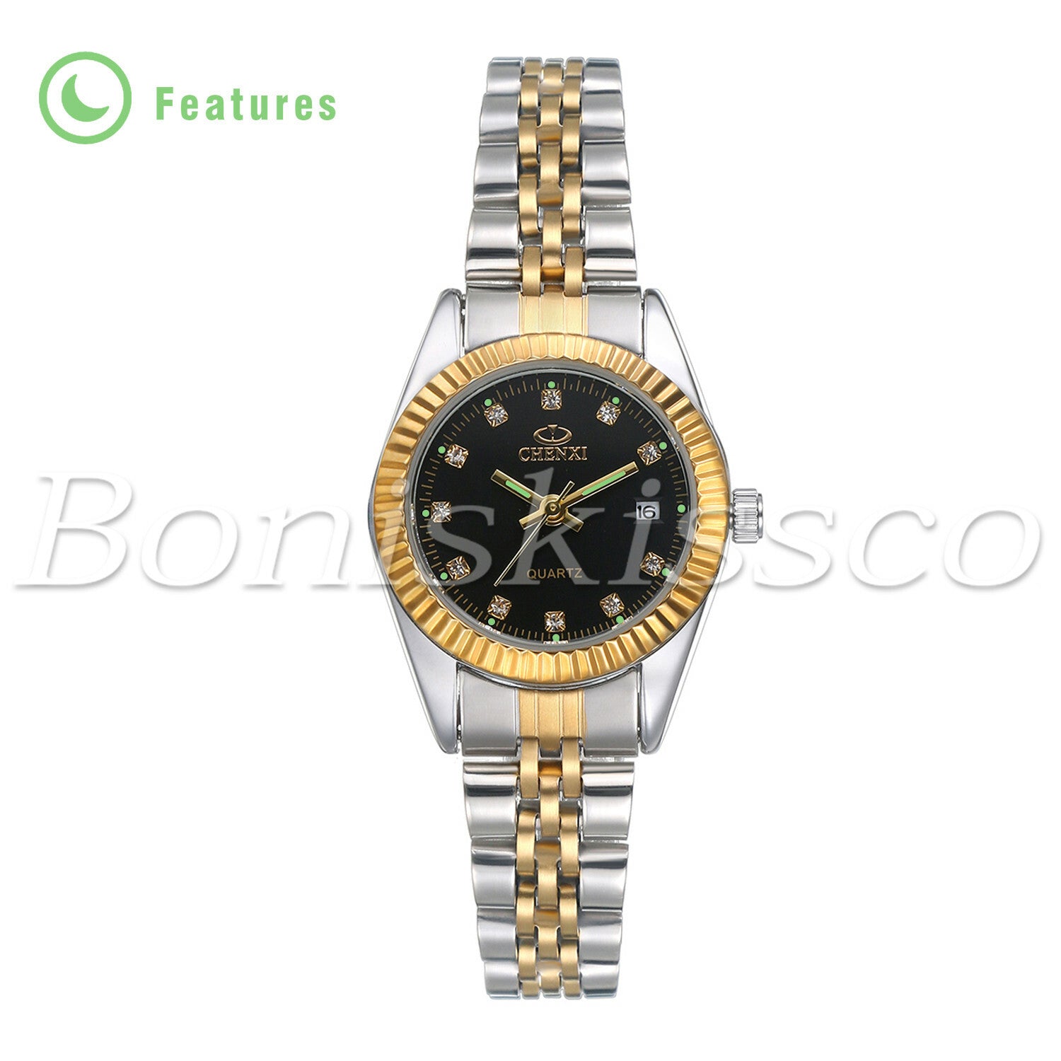 Men's Women's Luxury Luminous Rhinestone Stainless Steel Wristband Couples Watch