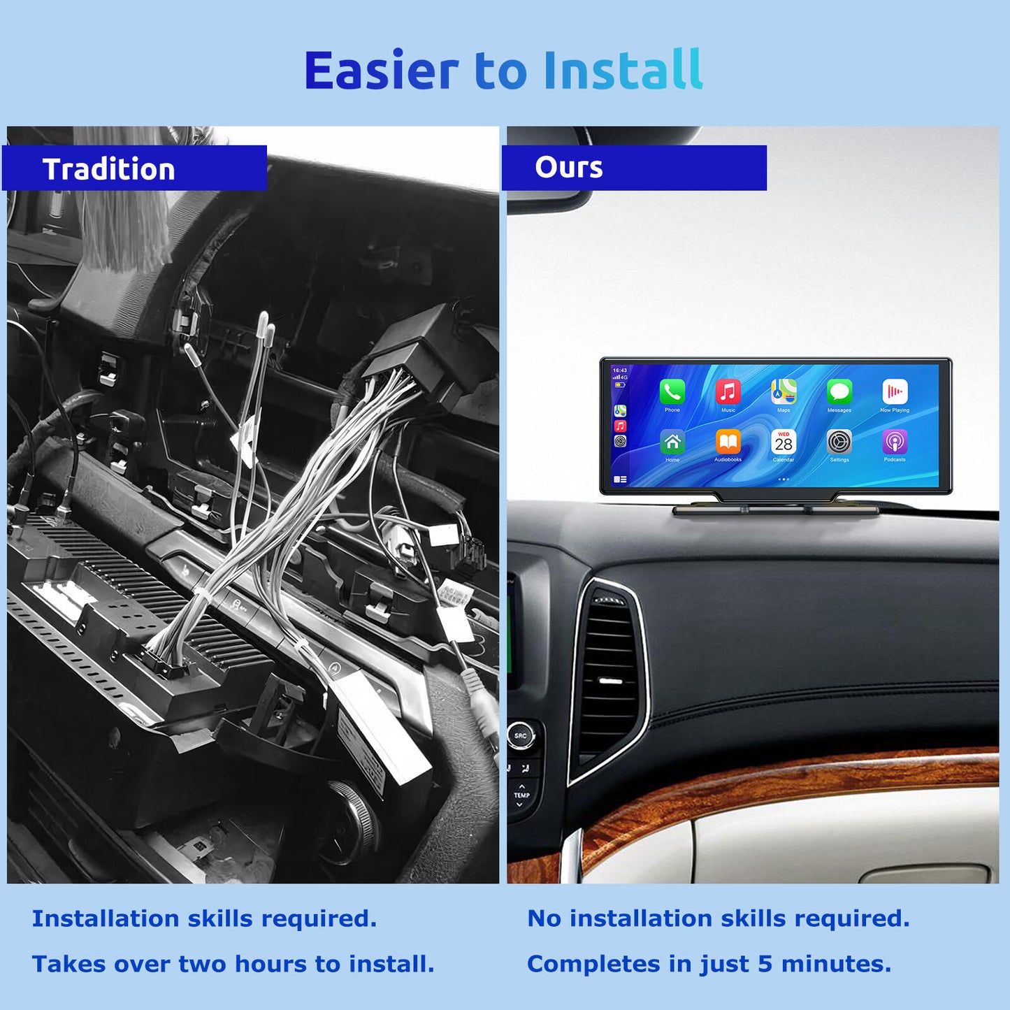 10" Portable 4K Touch Screen Car Stereo Wireless Apple Carplay Android Auto BT
