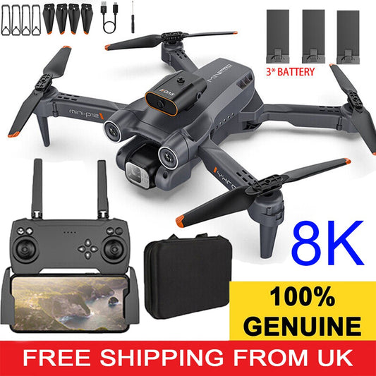 8K HD Drone Dual Camera WIFI FPV Foldable Selfie RC Quadcopter With 3 Batteries